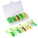 Guangyu Frosch Fischköder Angelhaken,5PACK Doppelpropeller Frösche für Forellen Zander Köder Topwater Weicher Kunstköder Swimbait mit Angelbox