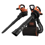 Black+Decker 3-in-1 Elektro-Laubsauger / Laubbläser BEBLV300 (3.000 Watt, mit Häcksler, 72l Fangsack-Rucksack – hohe Blasgeschwindigkeit & verstellbare Saugleistung, für Terrassen, Wege, Einfahrten)