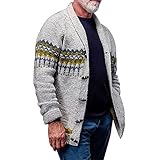 PANBOB Strickjacke Herren Revers Loose Atmungsaktiv Strickwaren Herren Mode Farbabstimmung Jacquard Sweater Herren Komfortabel Lassig Übergangsjacke Herren A-Grey S