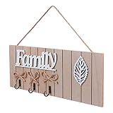 WINOMO Holz Hakenleiste Familienschild mit 3 Haken Wandhaken Vintage Türschild Kleiderhaken Handtuchhaken Schlüsselhaken Mehrzweckhaken für Wohnzimmer Wanddeko Schlafzimmer Shabby Chic Dek