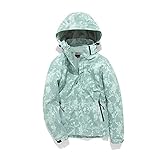 YUEXIANG Damen Outdoor Leichte Jacke Warme Skijacke Fleece wasserdichte Jacke Kapuzen Bergmantel Winddicht Regenmantel Stehkragen Langarm,Camouflage green-3XL