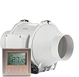 Ventilator 100mm - HG POWER Einstellbarer Abluftventilator mit Drehzahlregler Einschaltverzögerung Temperatur Rohrventilator Leise Kanalventilator Badlüfter Rohrlüfter für Belüftung, Entfeuchtung