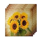 Stoffservietten-Set, 4 Stück, Retro-Sonnenblumenblätter, waschbar, Polyester-Servietten mit gesäumten Kanten für Esstisch, Hochzeiten, Party, Urlaub, Heimdekoration, 50,8 x 50,8
