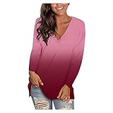 Langarmshirts für Damen, Damen-Bluse mit Farbverlauf, modisch, V-Ausschnitt, Teenager, Sweatshirt, rose, XX-Larg