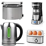 TronicXL 1 Tassen Kaffeemaschine + Wasserkocher + Toaster + Eierkocher Set - Mit Temperatureinstellung Temperaturwahl Frühstück Set Frühstücksset LED Beleuchtung mit Brötchen-Aufsatz E