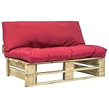 Kiefernholz Imprägniert Garten-Palettensofa mit Roten Kissen Wetterbeständig Mittelsofa Holzsofa 2-Sitzer-Sofa Loungesofa Gartenmöbel Palettenmöb