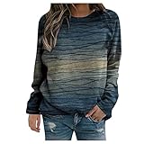 Sweatshirt Damen Tshirt Lang Baumwolle Sweatshirts Für Damen Lange Ärmel Spleißen Pullover Winter Rundhals Vintage Streetwear Oversized Farbstoff Drucken Mädchen Sportbekleidung Casual Top Chic H