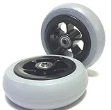 Krypton 2 Stück Rollstuhlreifen pannensicher 140 x 40, Vollgummi, grau, Glattprofil, 100% pannengeschützt, Kompletträder Reifen mit Felge und Rollstuhl Kugellager, Bohrung 8 mm, Nabenlänge 45
