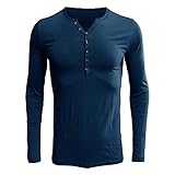 T-Shirt Herren Slim Fit Knöpfe V Ausschnitt Langarm Shirt Herren Komfortabel Dünn Und Leicht Lassig Shirt Herren Einfachheit Einfarbig All-Match Base Shirt Herren E-Royal Blue M