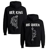 King Queen Pullover Partnerlook Löwe Partner Pullover Couples Pulli Pärchen Hoodie für Paar Mr Mrs (King - 1 Stück - Schwarz, L)