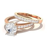 1 ct Solitär Verlobungsring, Moissanit Brautring Set, Ewigkeit Ehering, DEF-VSS1 Farbe Klarheit 0,56 ct Edelstein Statement Ring, 14K Roségold, Size:EU 57