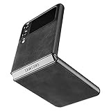 Cresee kompatibel mit Samsung Galaxy Z Flip 3 5G Hülle, PU-Leder Handyhülle Case Schutzhülle Cover für Galaxy Z Flip3 2021, Schw