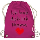 Shirtracer Muttertagsgeschenk Tochter & Sohn Kinder - Ich hab dich lieb Mama Herz schwarz - Unisize - Fuchsia - Spruch - WM110 - Turnbeutel und Stoffbeutel aus Baumw