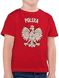 Fussball WM 2022 Fanartikel Kinder - Polska Vintage - 104 (3/4 Jahre) - Rot - Tshirt Kinder Polska - F130K - Kinder Tshirts und T-Shirt für Jung