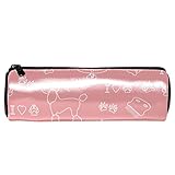FURINKAZAN Stifteetui Pudel Kamm Halsband Hund Track Pink Große Kapazität Bleistift Tasche Canvas Make-up Tasche Langlebig Büro Schreibwaren Org