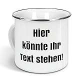 printplanet - Emaille-Tasse mit eigenem Text Bedrucken Lassen - Blechtasse Personalisieren – Nostalgie-Becher mit eigenem Spruch, Farbe Silber, 300