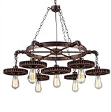 NA ZGGYA Pendelleuchte W: 35,4'Vintage Schmiedeeisen Kronleuchter 7 Kopflampe E26 American Country Deckenlampe Für Esszimmer Wohnzimmer Wohnkultur Höhenverstellbare Lamp