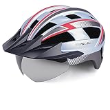 KINGLEAD Fahrradhelm für Erwachsene Herren Damen mit USB-aufladbare LED-Licht, magnetischer Goggle und Abnehmbarer Visier, CE zertifizierter Mountainbike MTB Helm Radhelm R