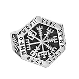 Cakunmik Nordische Männer Viking Vegvisir Kompass Rune Ring, Vintage Hip Hop Pagan Amulett Edelstahl Sechsecker Odin Symbol Valknut Ring Für Männer,11
