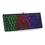 USB-Tastatur, 60 % kompakt, 64 Tasten, klein, tragbar, Gaming, Büro, Stummschaltung, RGB-Hintergrundbeleuchtung, mechanische Tastatur für PC-Gamer, 64 Tasten T