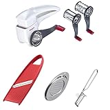 Westmark Schneid-/Reiben Set, 4tlg., mit 1 Trommelreibe, 1 Gemüsehobel, 1 Ingwer-/Gewürzreibe und 1 Sparschäler, Edelstahl/Kunststoff, Trio, Famos, Hobelix, Silber/Rot/Weiß/Anthrazit, 117222E6