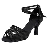 Deloito Damen Modische Walzer Latin Schuhe Weichen Boden mit Tanzschuhen Mädchen Mode Rumba Prom Tanzschuhe Ballroom Salsa Sandalen Dance Shoes (Schwarz,39 EU)