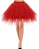 Bbonlinedress Rock Damen Knielang Tüll Petticoat Unterrock lang Petticoat Kleid Rockabilly kurz schwarzRetro Tutu Ballet Tüllrock Crinoline Cosplay Red S