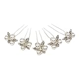 VORCOOL 5 Stück Perle Strass Blume Haarnadeln(Weiß Silber)