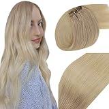 Vivien Weave in Extensions Blond 40cm 16zoll Echthaar Tressen Zum Einnahen Ombre Aschblond zu Mittelblond mit Platinblond Extensions Bundles Human Remy Hair Voller Kopf 100g