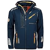 Geographical Norway Royal Men Softshell Jacke Herren Wasserdicht Jacke mit Kapuze Outdoor Windjacke Taktische Jacke Winter ideal für Aktivitäten im Freien (Marine / Orange, XL)