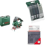 Bosch Stichsäge PST 900 PEL + Bosch 2607019461 10-teilige Stichsägeblatt Set (für Holz/Metall/Kunststoff, T-Schaft, Zubehör für Stichsäge) + 10tlg. Stichsägeblatt S