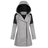 Masrin Winterjacke Damen Einfarbiger Warmer Wollmantel Wolljacke mit Kapuze Übergangsjacke in Übergröße Cardigan Bluse mit offenem Reißverschluss Übergangsmantel Windjacke Wintermantel Kapuzenjack