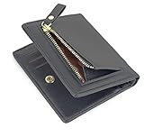 SUMGOFO Kleine Geldbörse für Frauen Slim Leder Kartenhalter RFID Mini Bifold Kurze Front Reißverschluss Tasche Münzbörse, schwarz,