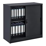 [en.casa] Aktenschrank 90x40x90cm Büroschrank Dunkelgrau Metallschank mit 2 Schiebetüren und Zylinderschloss Office Schrank abschließb