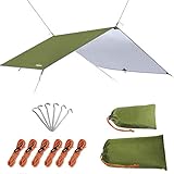 Unigear Zeltplane, Tarp für Hängematte, wasserdicht mit Ösen + 6 Erdnägel+ 6 Seilen, Regenschutz Sonnenschutz für Ourdoor Camping MEHRWEG (Grün-300 x 300cm)