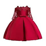 ASHOP Kleid für Mädchen, Spitze, Abendkleid, Prinzessinnen/Zeremonie, Hochzeit, Blumenkleid, Brautjungfer, Kleid, Langarm, bedruckt, aus Mesh Gr. 120 cm , W