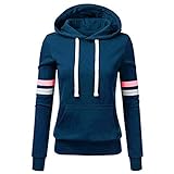 TOPKEAL Frauen Hoodie Pullover Damen Kapuzenpullover Streifen Sweatshirt Winterpullover Langarm Jacke mit Kapuze Tasche Mantel Tops Blouse Pulli (A_Blau, XL)