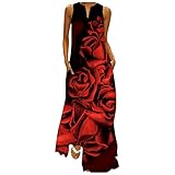 Graceyo Maxikleider Damen Elegant Hochzeit Abendkleid Partykleid Damen GroßE GrößEn Sommer Lose Freizeitkleid Langes Sommerkleid Cocktailkleid Frauen Retro Blumendruck Rundhals Ärmellos Strandk