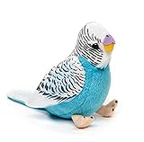 Uni-Toys - Wellensittich (blau) mit zwitschernder Stimme - 12 cm (Höhe) - Vogel - Plüschtier, Kuscheltier V-00367