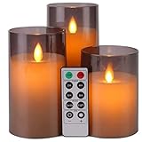 LED Flammenlose Kerzen,mit Fernbedienung und Timer, 3er-Set batteriebetriebene elektrische Kerzen mit beweglichen Wick Dancing Flames, echte Wachssäulenkerzen mit G