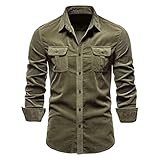 QWERD Herren Hemd Langarm Button down Freizeithemd mit Brusttasche Normal Passform Herren button-down-shirt Regular-fit Long-sleeve Solid Shirt Herren Hemd Dicken Kord Langarm Lässig Button Down Jack