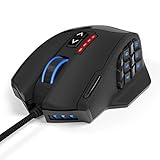 Bawanfa Gaming Maus 16400 DPI MMO hohe Präzision Laser Gamer Maus mit 18 programmierbare Tasten 12 Seitentasten 5 benutzerdefiniert Gaming-Profilen einstellbares Gewicht LED Licht Mik