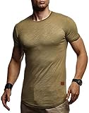 Leif Nelson Herren Sommer T-Shirt Rundhals Ausschnitt Slim Fit Baumwolle-Anteil Cooles Basic Männer T-Shirt Crew Neck Jungen Kurzarmshirt O-Neck Kurzarm Lang LN8331 Khaki X-Larg