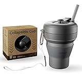 vastago Faltbarer Kaffeebecher to go -350ml mehrwegbecher mit Strohhalm & Deckel -Spülmaschinenfest & Mikrowellengeeignet Silikon-Becher -Teebecher nachhaltig unterwegs -coffee to go B