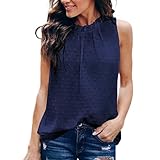 GDOV Damen Einfarbig Rundhals ärmellos Lose Geraffte Jacquard Stickerei Chiffon Weste Tops Frauen Sommer Übergröße Lässig Basic Klassisch Einfach Leichte Bequem Crop Tank Tops Bluse T-Shirt H