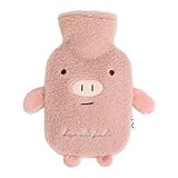 OMKMNOE Wärmeflasche, Bettflasche, Warmwassersack Gemütliches Flauschiges Weiches Plüsch-Süßes Muster Geschenk, Für Familie Oder Freundin, 1000 Ml,R