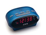 iCES ICR-210 Uhrenradio - Radiowecker mit 2 Weckzeiten - PLL FM - Schlummerfunktion - Sleeptimer - Gangreserve - blau, klein, ICR-210 b