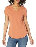 Goodthreads Vintage Cotton Roll-Sleeve V-Neck T-Shirt, Terrakotta, XL