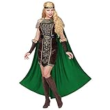 Widmann - Kostüm Wikingerin, Kleid mit Umhang, Gürtel, Armstulpen, Stirnband, Karneval, Mottoparty