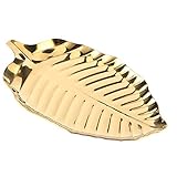 Esenlong Schmucktablett Nordischen Stil Blattförmige Halskette Armbandhalter Zuckerbehälter Dekorative Organisator Requisiten für Hochzeitsfeier (Gold)